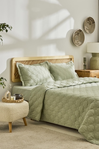 Kaşmir Home Lilly Çiçekli Çift Kişilik Yatak Örtüsü Takımı Çağla Çağla