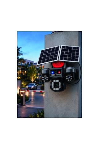 Güneş Enerjili 4 Lensli Dış Mekan Güvenlik Kamerası Ip66 Su Geçirmez - Kuzgun