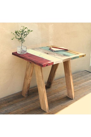 Ahşap Renk Yan Sehpa Çok Renkli