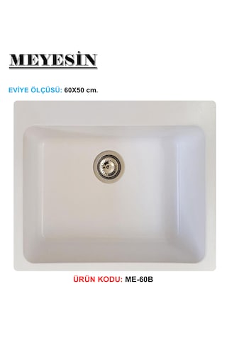 Meyesin ME-60B Granit Tek Gözlü Mutfak Evyesi Beyaz 50 x 60 CM