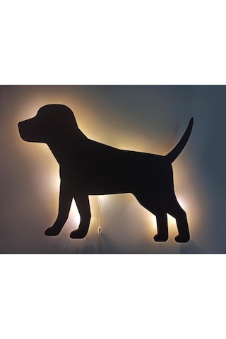 CajuArt Yürüyen Köpek Led Işıklı Siyah Ahşap Tablo Duvar Dekor