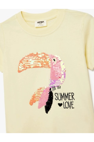 Koton Pullu Payetli Sarı Kız Çocuk T-shirt 6skg10114ak Sarı
