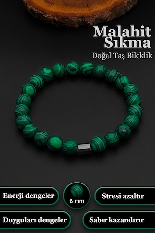 Erkek Sıkma Malahit Bileklik Kadın Bileklik 8 Mm Bt042 Yeşil