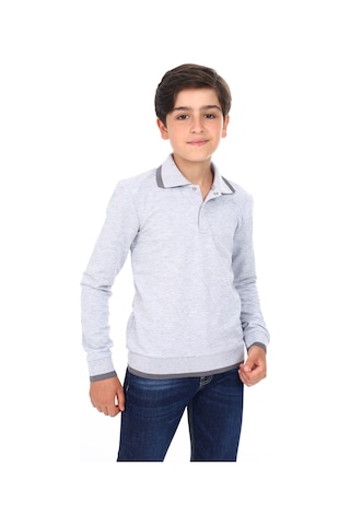 Toontoy Kids Toontoy Erkek Çocuk Regular Fit Polo Yaka Baskılı Sweatshirt - 2 İplik Gri