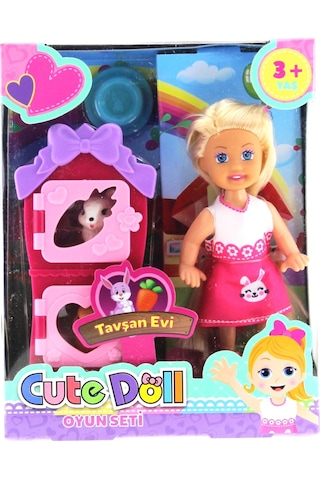 Cute Doll Mini Bebek Tavşanlı Ve İki Katlı Kulübe Oyun Seti