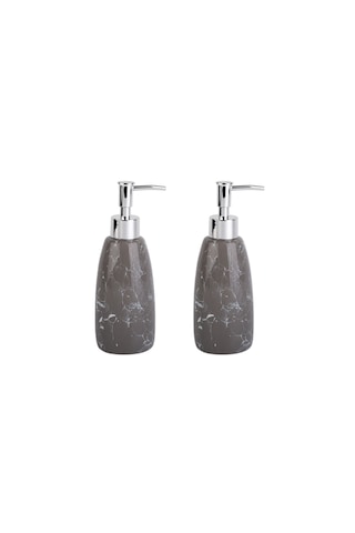 Banyo Seti Mermer Desenli Gri Sıvı Sabunluk 2 Adet 8x8x17cm 300ml Gri