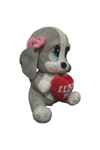 Kalpli Üzgün Köpek Peluş Oyuncak 25cm Gri Gri