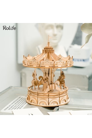Rolife Tg404 Atlı Karınca Merry-go-round Dıy Minyatür Maket Model Ahşap 3d Wooden Puzzle Model Kit Dekoratif Hobi Seti Ahşap Maket