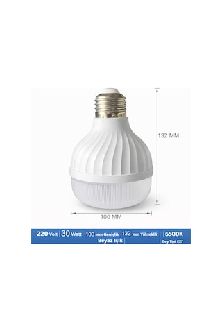 Led Ampul 220 Volt 30 Watt 3300 Lümen Beyaz Işık 6500 K Işık Sıcaklığı Hüzme Açısı 240 Derece