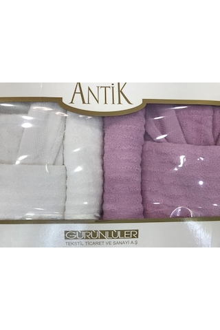 Antik Aile Bornoz Seti (451541488) Beyaz - Pembe