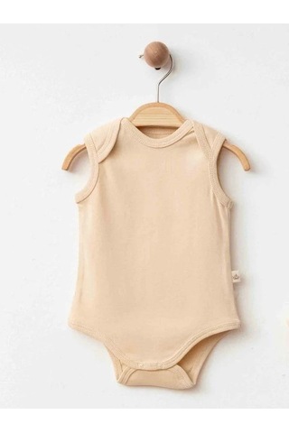 Zekids Bebek Organik Pamuklu Kolsuz Çıtçıtlı İkili Body Set-15901 Bej