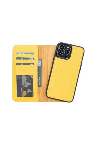 Apple İphone 13 Pro Max Uyumlu Deri Cüzdanlı Kılıf Fl12 Sarı