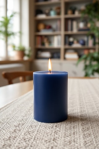 El İşçiliği Blok Kütük Silindir Mum Lacivert Renk 5 Cm X 12,5 Cm Lavanta Kokulu Lacivert
