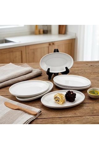Deconox 6'li Porselen Küçük Boy Oval Tabak Seti - Minimalist Beyaz Sunum Tabağı Kahvaltılık Mezelik Ve Sosluk Ser Diğer
