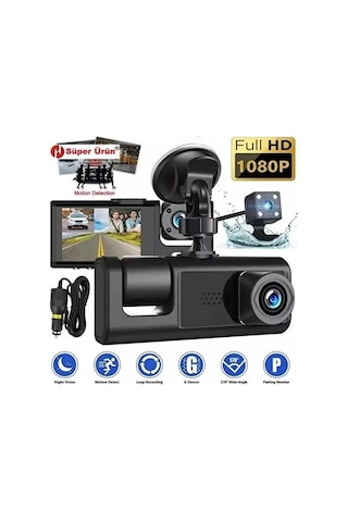 Bay Lcd Ekranlı 1080p 3 Kameralı Araç İçi Kamera Geri Görüş Destekli Gece Görüşlü G Sensörlü Najmaddin 49515981
