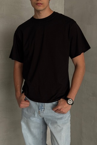 Hyman Erkek %100 Pamuk Oversize Basic T-shirt Siyah