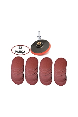 62 Parça 115 Mm Avuç Taşlama Cırt Zımpara Seti + Matkap Aparatı