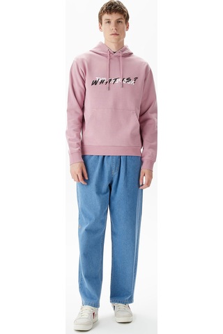 The Kooples Erkek Baskılı Kapüşonlu Pembe Sweatshirt
