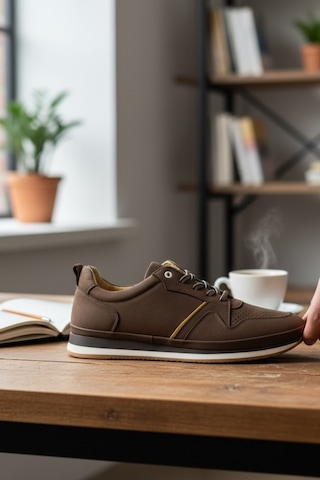 Enoch Hakiki Deri Sarılı Detaylı Erkek Sneaker Ayakkabı Ortopedik Taban Kahverengi