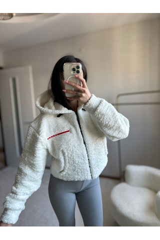 Moystore Prdd Peluş Yumoş Kısa Mont Beyaz