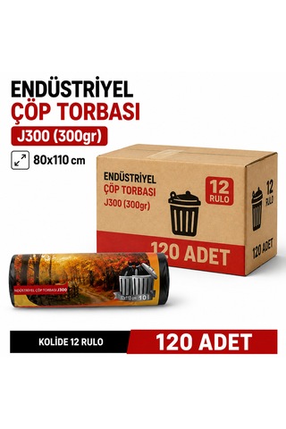 Endüstriyel Jumbo Boy Çöp Torbası 80x110 Cm 12 Rulo - 120 Adet Sızdırmaz Kalın Çöp Poşeti 300gr
