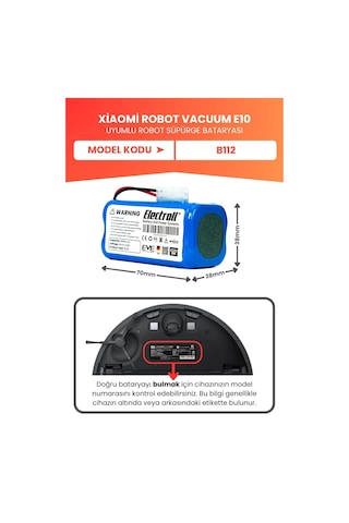 Xiaomi Robot Vacuum E10 Uyumlu Batarya Yüksek Kapasite 2800mah Robot Süpürge Bataryası - B112