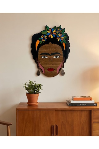 Frida Kahlo Mdf Ahşap Duvar Maskı - Çiçek Taçlı Dekoratif Duvar Sanatı 1