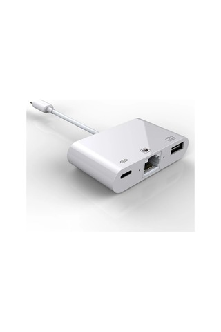 Apple Uyumlu iPhone/Apple Uyumlu iPad 3in1 Ethernet Rj45 Ve Usb Kamera Adaptörü Nk107- 5775 - Karbul4703-3983 Beyaz
