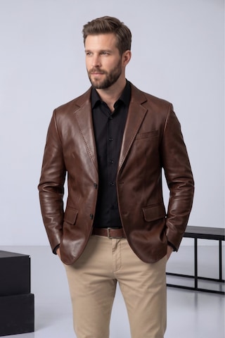 Derije Diego Hakiki Kuzu Deri Erkek Kahverengi Blazer Ceket