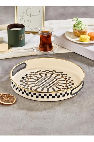 Prime Cream 5 Parça Rendeli Saklama Ve Karıştırma Kabı 24 Cm Ve Emaye Servis Tepsisi 28 Cm Krem