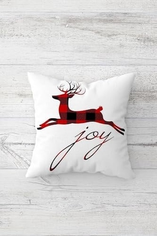 Yılbaşı Christmas Geyik Desen Gizli Fermuarlı Kırlent Kılıfı Koltuk Yastık Kılıfı Takım 4adet , Kırmızı-beyaz-siyah 45 X 45 Açık Indigo