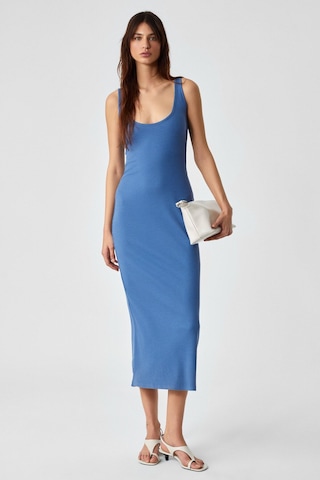 GRIMELANGE Sofutey Kadın Slim Kolsuz Oyuk Yaka Düz Paça Mavi Elbise Mavi