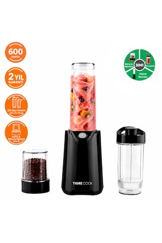 Tigrecook TG-3205B Nutrishake Fit 3 In 1 600 W Kişisel Smoothie Blender Ve Kahve Baharat Öğütücü