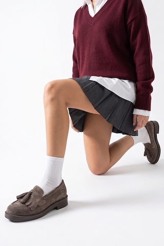 Luvi Shoes Milina Vizon Süet Püsküllü Hakiki Deri Kadın Loafer Ayakkabı