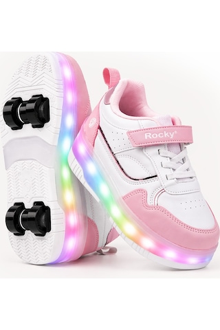 Glow Kız Erkek Çocuk Patenli, Işıklı Rahat Spor Ayakkabı & Sneaker 4 Teker Kaykay Ayakkabı Pembe