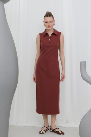 Soul 32149 Kadın Fermuar Detaylı Midi Elbise Burgundy