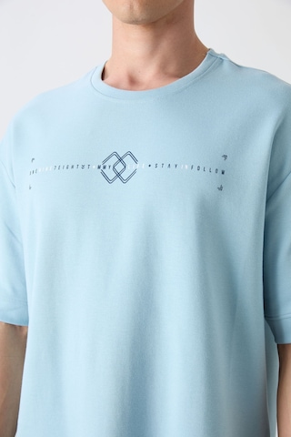 Tommy Life Açık Mavi Pamuklu Kalın Yumuşak Dokulu Oversize Fit Baskılı Erkek T-shirt - 88323 Açik Mavi