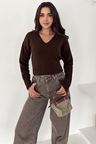 Noa & Noa Kadın V Yaka Triko Kazak Cozy Neutral kahverengi