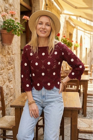 Sayzen Your Shine Tığ Işleme Dantel Çiçek Desenli Bluz Sy-2601-tg Bordo