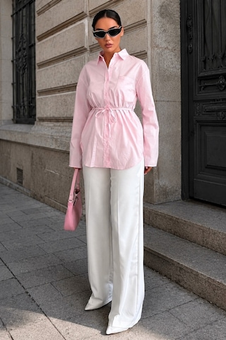 Madmext Pembe Belden Bağlamalı Oversize Cepli Gömlek Mg2798