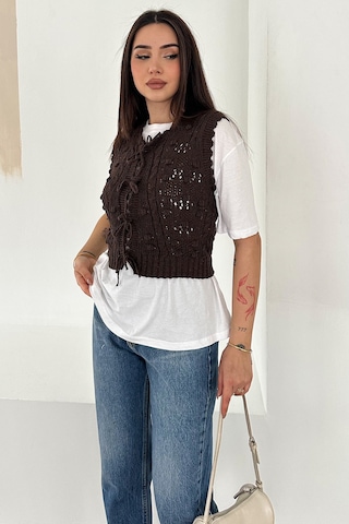 Noa & Noa Kadın Ponponlu Bağlamalı Triko Süveter Dokulu & Romantik Stil Kahverengi