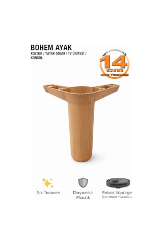 İmt Aksesua Bohem 14 Cm Açık Ceviz Mobilya Ayağı Robot Süpürgeye Uyumlu Koltuk Dolap Tv Ünitesi Konsol Ayağı Açık Ceviz