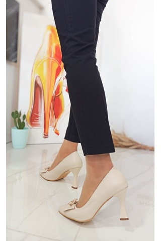 Bej Kadeh Yüksek Topuk Taş Desenli Kadın Stiletto 001