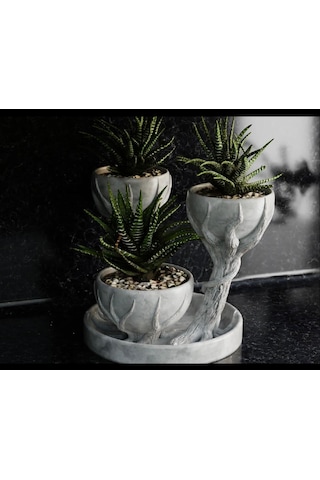 3d Üçlü Hand Of Tree Mermer Desenli Plastik Vazo Mermer Desen