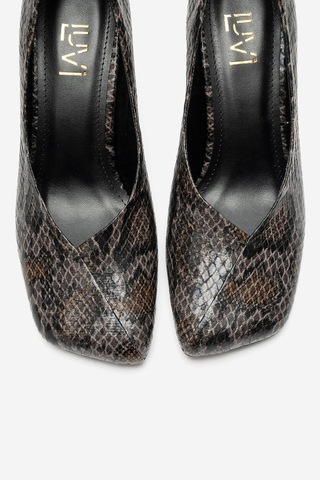 Luvi Shoes Hertz Siyah Gri Desenli Kadın Topuklu Ayakkabı