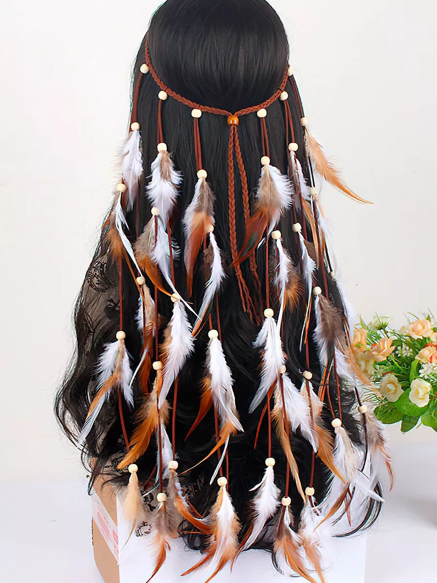 Fashion Jewelry Hippy Boho Tüylü Baş Bandı 198702048 Gri - Kahverengi