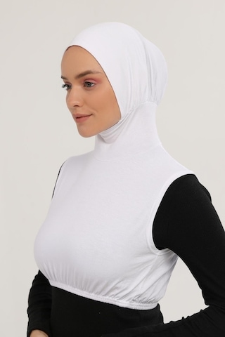 Altobeh Sıfır Kollu Boyunluklu Boneli Yarım Body Beyaz Çok Renkli