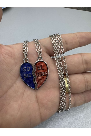 Soul Sisters Ruh Kardeşi Yazılı İkili Çift Kalp Şeklinde Arkadaşl Çok REnkli Çok Renkli