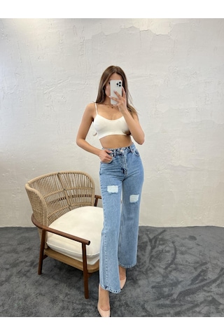 Moderie Butik 6373 Kadın Denim Slıim Palazzo Fit - Mavi
