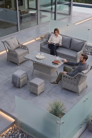 Canisa Anemon Serisi 1. Sınıf 3+1+1+2 Puf Gri Rattan Gri Minder Bahçe Balkon Oturma Koltuk Takımı